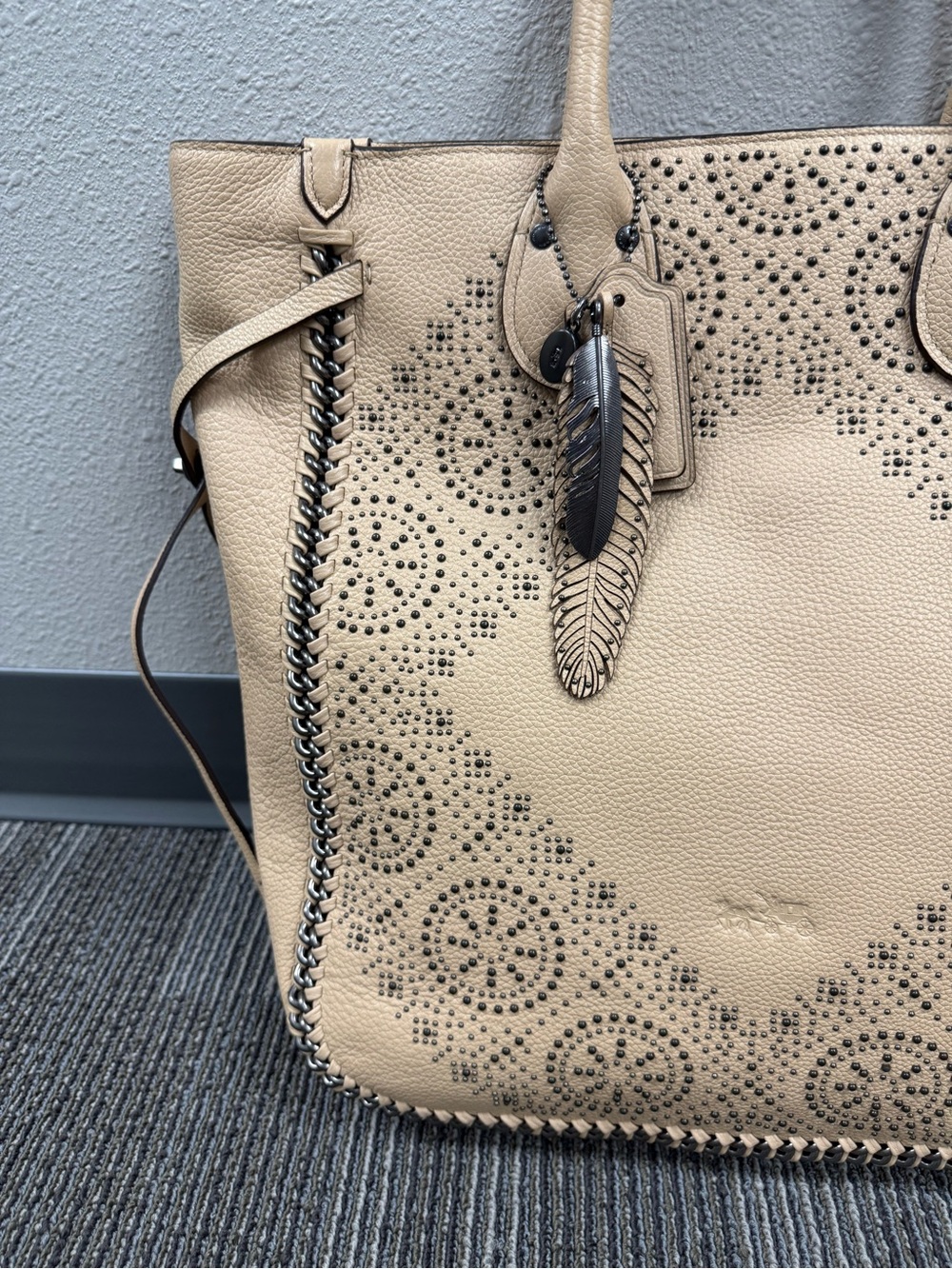 Coach Tatum Whiplash Neutral Beige Studded Leather tote - Picture 4 of 16